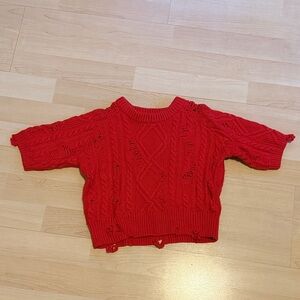 The Kooples Distressed Red Cable Knit Sweater